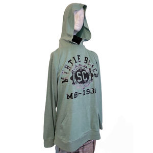 hooded t shirt long sleeve myrtle beach sc olive green pacfic surf sz lg retro